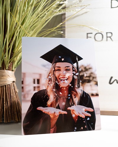 Custom Metal Prints with Family Graduation Photos on Display
